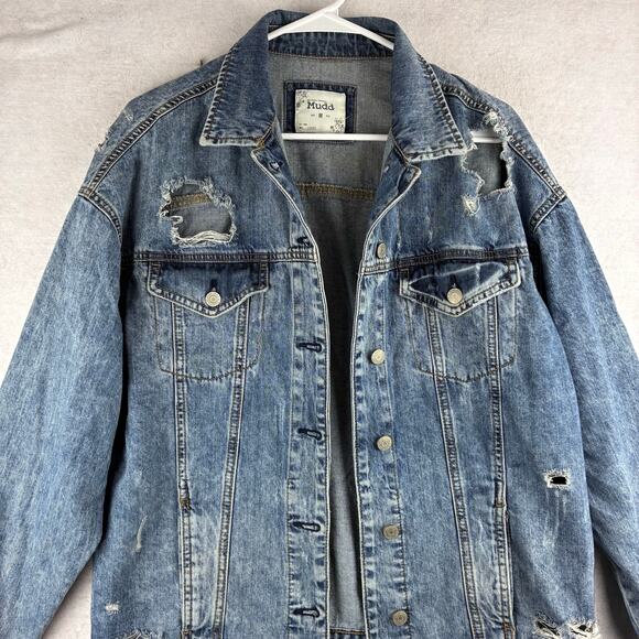 Mudd Y2K Denim Jacket Men's Medium Grunge Distressed Blue Jean 100% Cotton 2020 - Picture 4 of 10